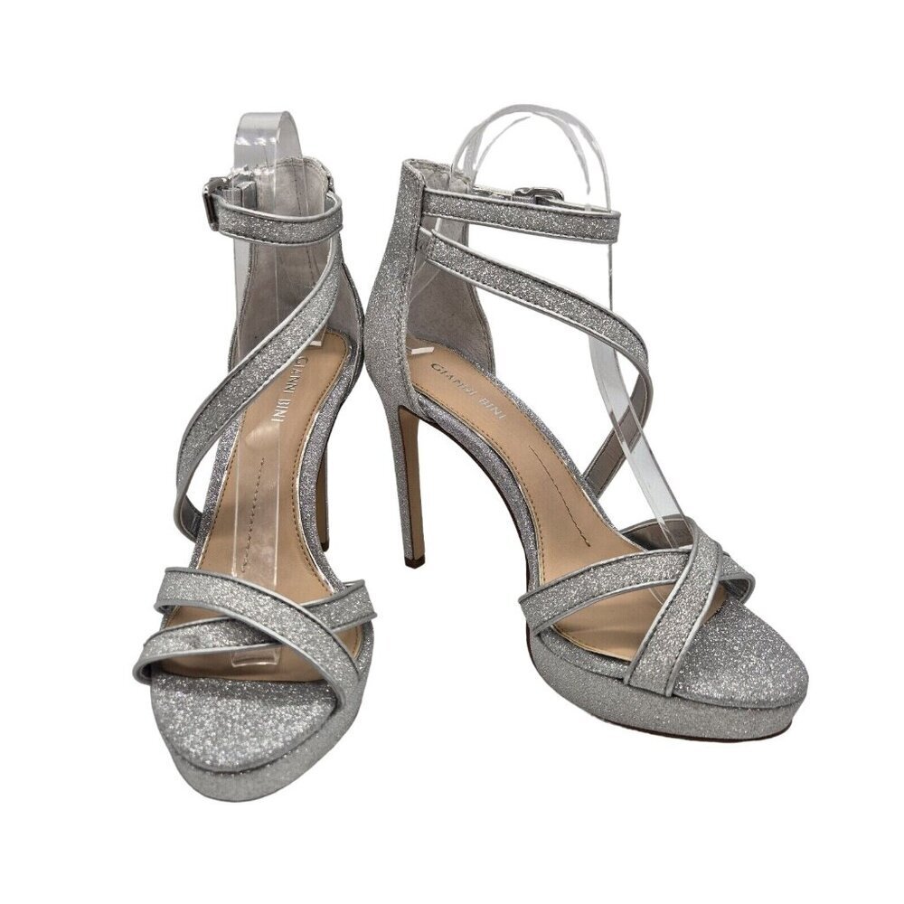 Gianni Bini Women's Size 8 M Glitter Silve Ankle Strap Strappy Platform Sandals
